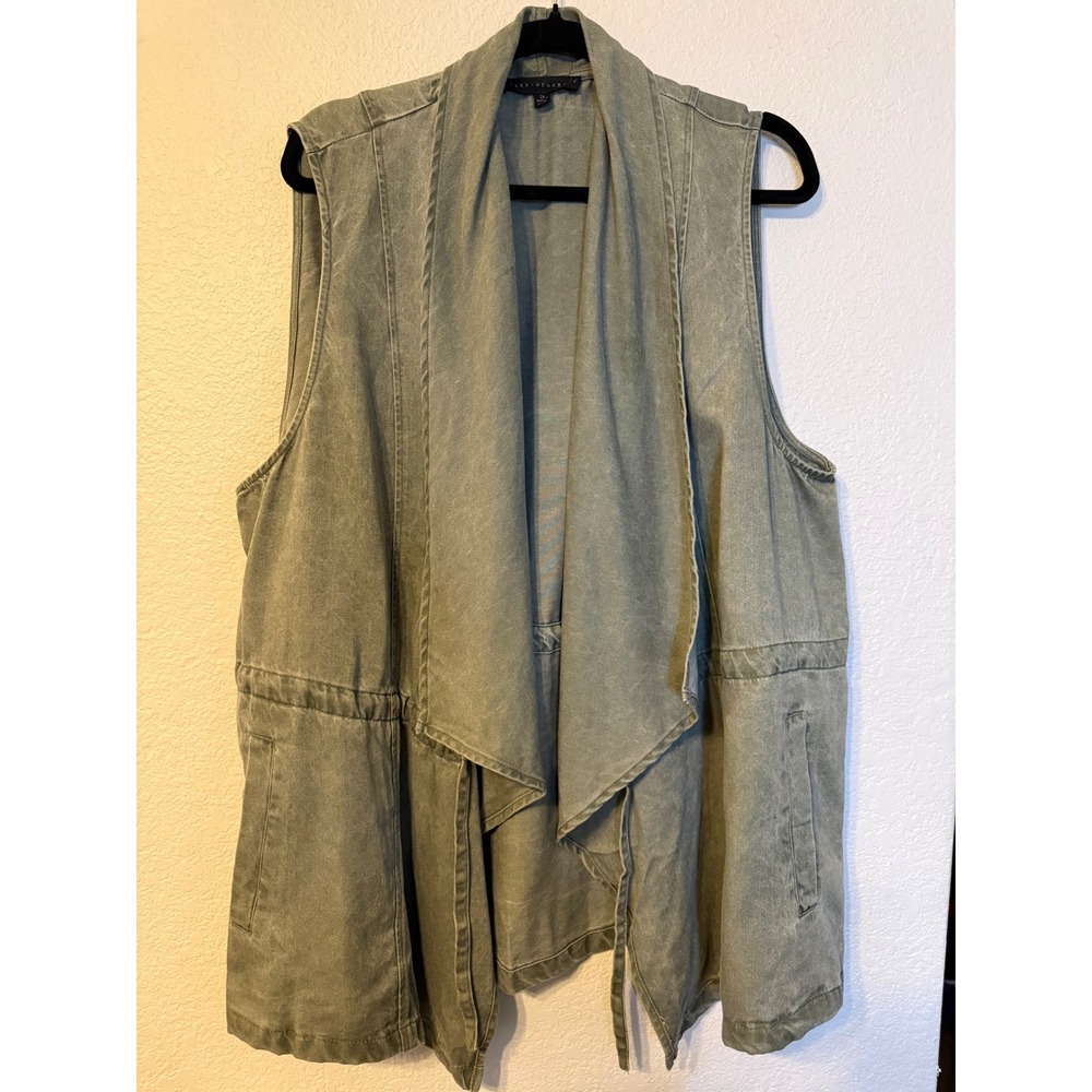 Jane +‎ Delancey Olive Green Lyocell Waterfall Utility Vest Women 2X Drape Front